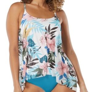NWT-Coco Reef Women's Palm Print Mesh Overlay Tankini 36C